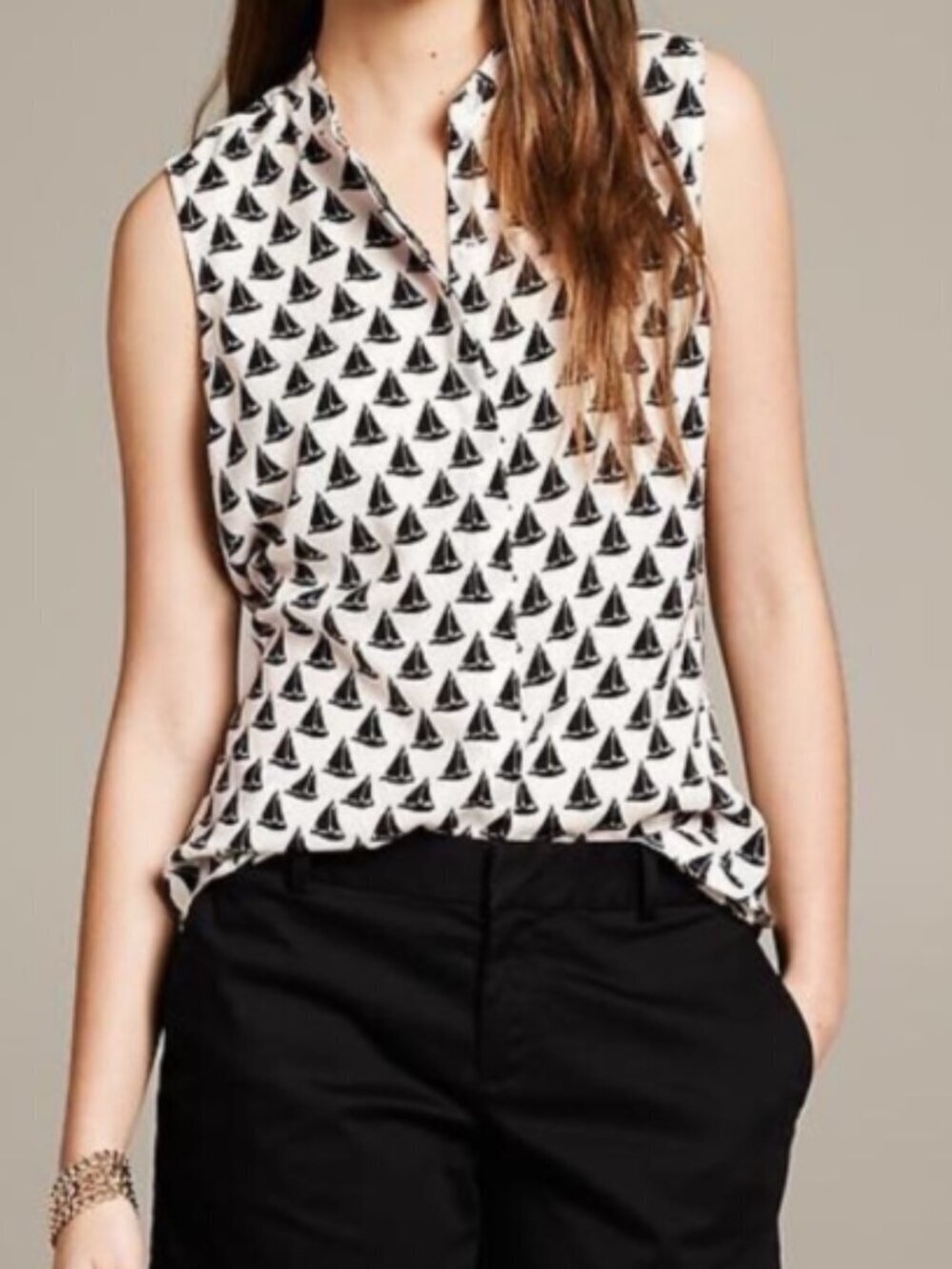 Banana Republic Sailboat Button Up Sleeveless Blouse Size L
